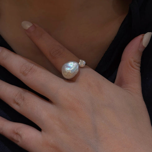 Dual Baroque Pearls Open Ring - Chic & Simple